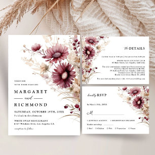 Cartão De Agradecimento Casamento Floral de Dusty Burgundy Wildflower Obri