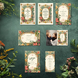 Convites Vintage Floral Art Nouveau Wedding