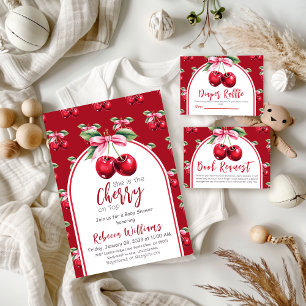 Cartão De Informações Fralda de Chá de fraldas da Cherry Red Coquette Gi