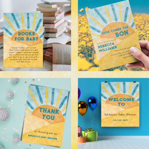 Adesivo Aqui vem Son Blue Sunshine Chá de fraldas Obrigado