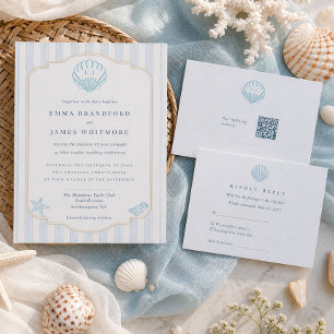 Menu Casamento de lado duplo de concha de mar azul eleg