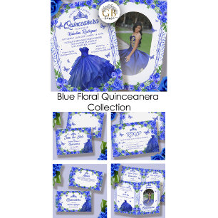 Adesivo Royal Blue Glitter Floral Sparkle Quinceanera