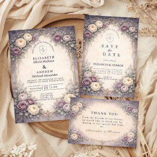 Convites Casamento Romântico Gótico Floral Pastel