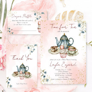 Convites Hora da festa do chá de chá de fraldas de chá