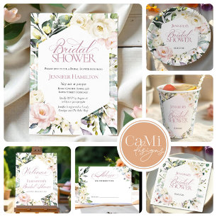 Convites Boho Floral Frame Bridal Chá de panela