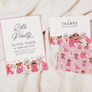 Convites Aniversário do Partido Pawty Girl's Pink Puppy