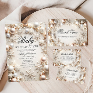 Convites Chá de fraldas de Pérolas e Flocos de Neve
