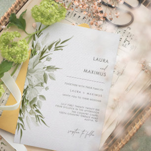 Convites White Floral Greenery Wedding