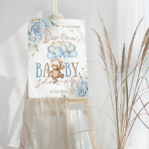 Convites Chá de fraldas do Boho Blue Floral Pampas Teddy Be