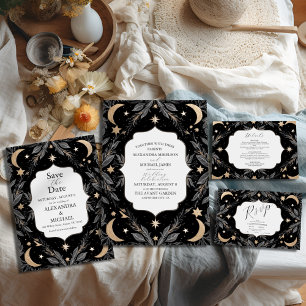 Cartão RSVP Vintage Botanical Celestial Moon Stars Casamento