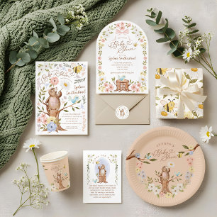 Papel De Presente Urso De Mata De Floresta Floral De Aquarela