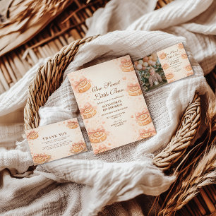 Convites Blush Canela Arco Pequeno Pãozinho 1º Aniversário