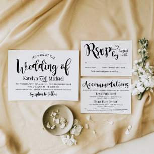 Cartão De Informações Modern Black Script Wedding Accommodations
