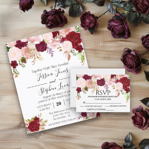 Noiva Floral Rosa Bege Borgonha RSVP Aquarela Casa