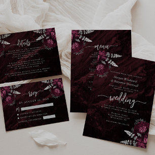 Cartão De Informações Resposta de Casamento Burgundy Floral Agata Script