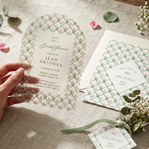 Etiquetas Para Lembrancinhas Treliça Floral com Laço Rosa Festa de Jardim Chá d