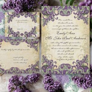 Convites para Casamento de Peacock Purple & Green