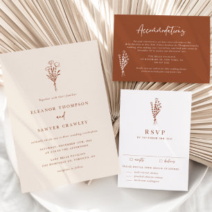 Convites Boho Minimalist Botanicals Terracotta Wedding