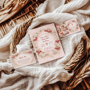 Cartão De Agradecimento Menina do Jardim de Cereja Vintage 1º Aniversário