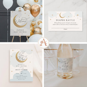 Convites Chá de fraldas por Mail Blue Twinkle Star e Lua