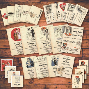 Cartão RSVP Vintage Retro Funny Bride Cartoon Rustic Weding