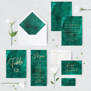 Convites Emerald Green Watercolor e Recepção de casamento D