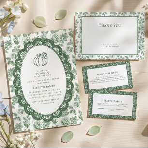 Cartão De Informações Sorteio de Fraldas Chinoiserie Green Toile