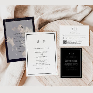 Convites Mínimo e Chic   Casamento de fronteira negra e bra