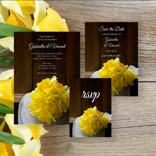 Cartão RSVP Rustic Daffodils and Barn Wood Spring Casamentos R