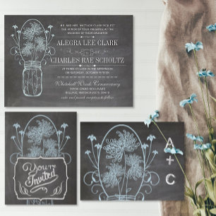 Convites Dusty Blue Mason Jar Chalkboard Casamento