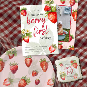 Convites Berry First Watercolor Strawberry primeiro anivers