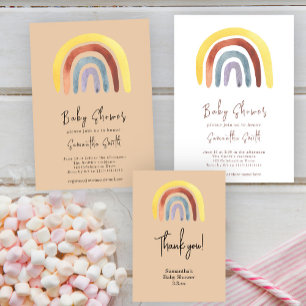 Convites Chuva de cores Boho em aquarela para Baby Shower