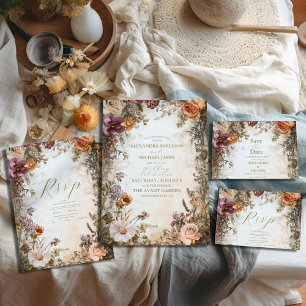 Convites Art Nouveau Casamento Floral Real Vitoriano