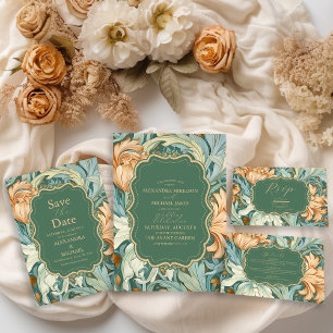 Cartão RSVP Vintage Elegance William Morris Floral Wedding