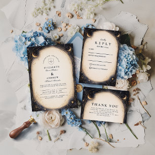 Cartão RSVP Casamento Celestial Vintage