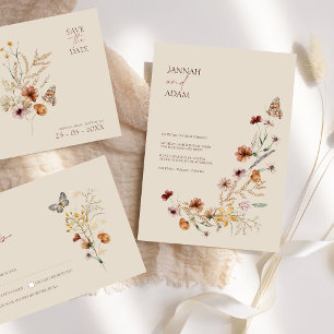 Cartão De Agradecimento Casamento Rustic Brown Wildflower e Borboletas