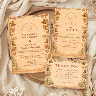 Cartão De Agradecimento Casamento de Cowgirl Floral Ocidental