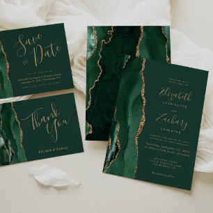 RSVP de Casamento Agata Dourado Emerald Green
