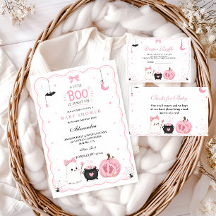 Cartão De Informações Chá de Bebê da Pequena Boo Rosa Sorteio de Fraldas
