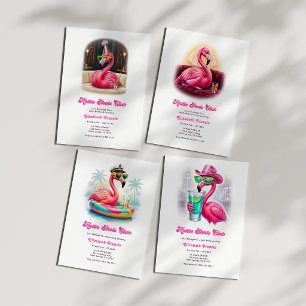 Convites Clube Rosa Choque de Flamingo Cor-de-Rosa Engraçad