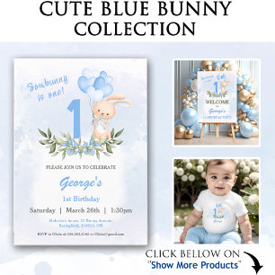 Camiseta Cute Bunny Blue Nome primeiro aniversario Greenery