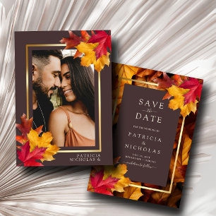 Convites Casamento de Autumn Woody Brown & Elegant Frame Ou