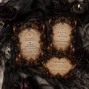 Cartão RSVP Casamento de Dark Romance no Outono