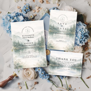 Convites Casamento Elegante na Montanha da Floresta Nebulos