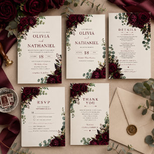 Convite de Casamento Floral Borgonha Mal-humorado