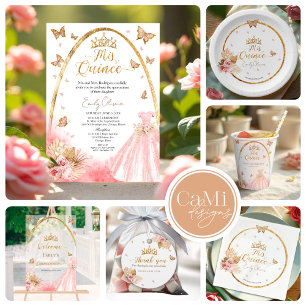 Convite Quinceanera para o Palito Cinzento Rosa Bi