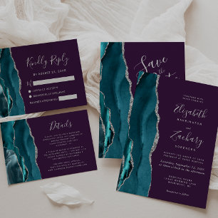 Convite de Casamento em Ágata Prata Turquesa Roxo