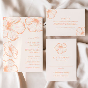 Convites Casamento Simples Floral Elegante Moderno Apricot