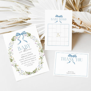 Convites Bebê no Bloom Blue Primavera Floral Chá de fraldas