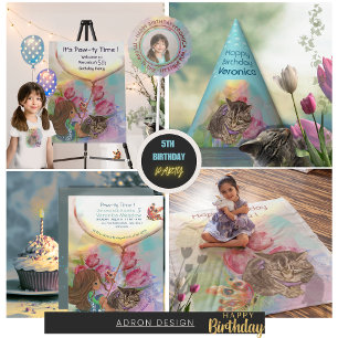 Convites Garota Gatinha Bonita tulipa Aniversário